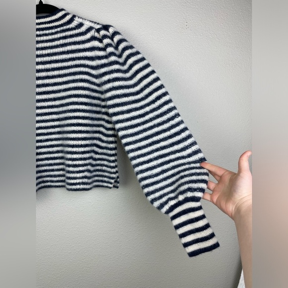 Eleven Six Women's Small Mia Striped Knit Sweater Puff Sleeve 100% Baby Alpaca - Picture 14 of 15